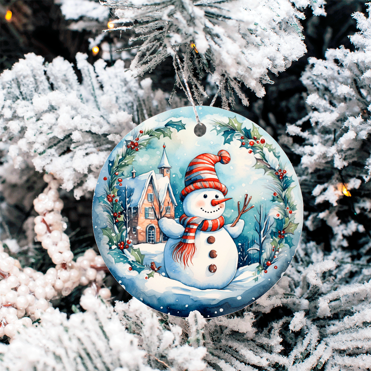 Winter Wonderland Christmas Set 2 Sublimated Ceramic Ornament 3", 5 Piece Set