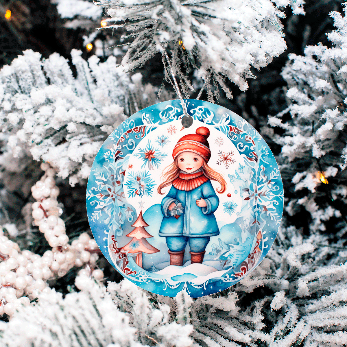Winter Wonderland Christmas Set 1 Sublimated Ceramic Ornament 3", 5 Piece Set
