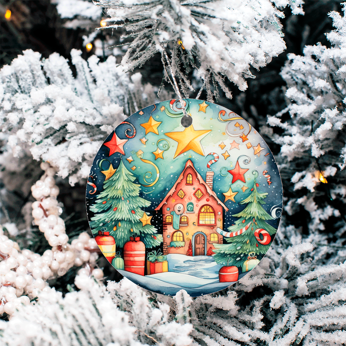 Winter Wonderland Christmas Set 3 Sublimated Ceramic Ornament 3", 5 Piece Set