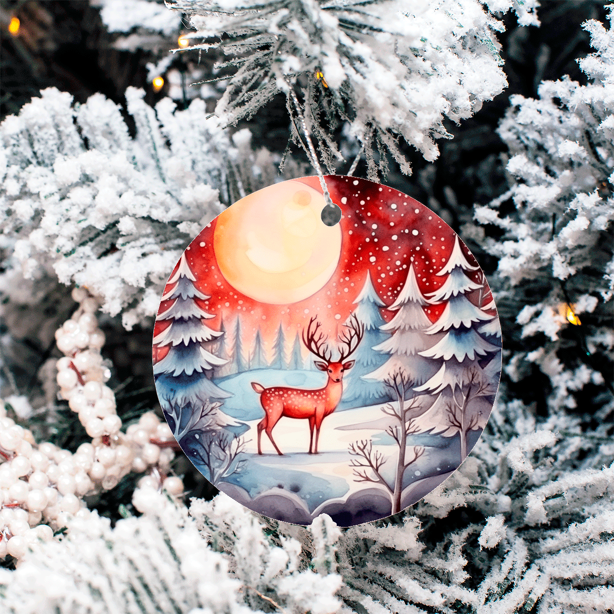 Winter Wonderland Christmas Set 3 Sublimated Ceramic Ornament 3", 5 Piece Set