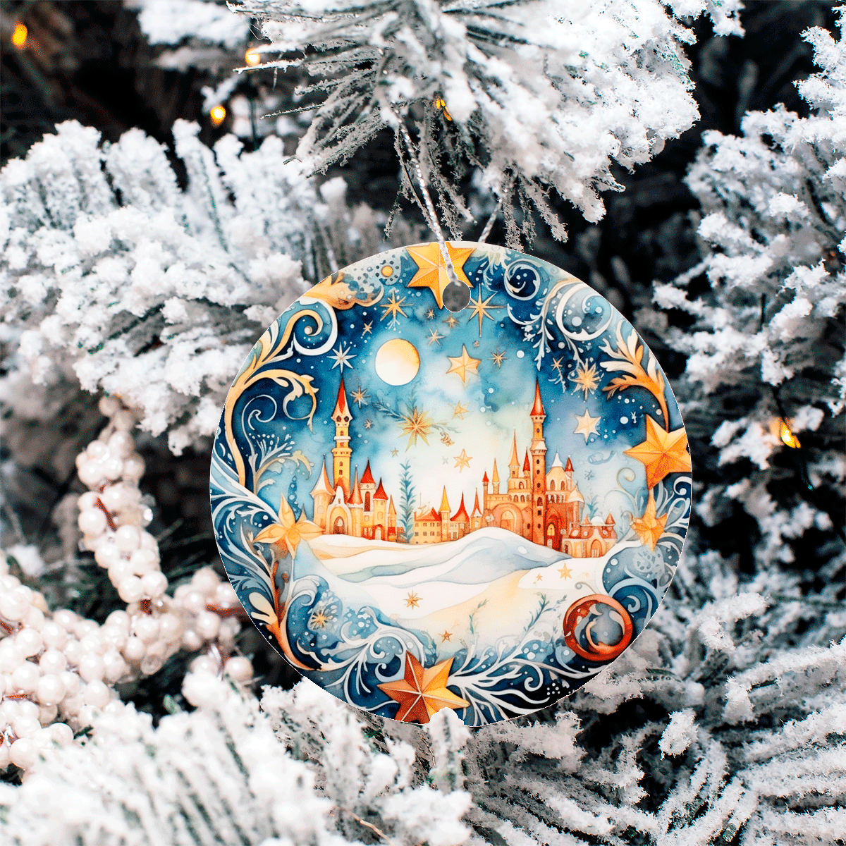 Winter Wonderland Christmas Set 3 Sublimated Ceramic Ornament 3", 5 Piece Set