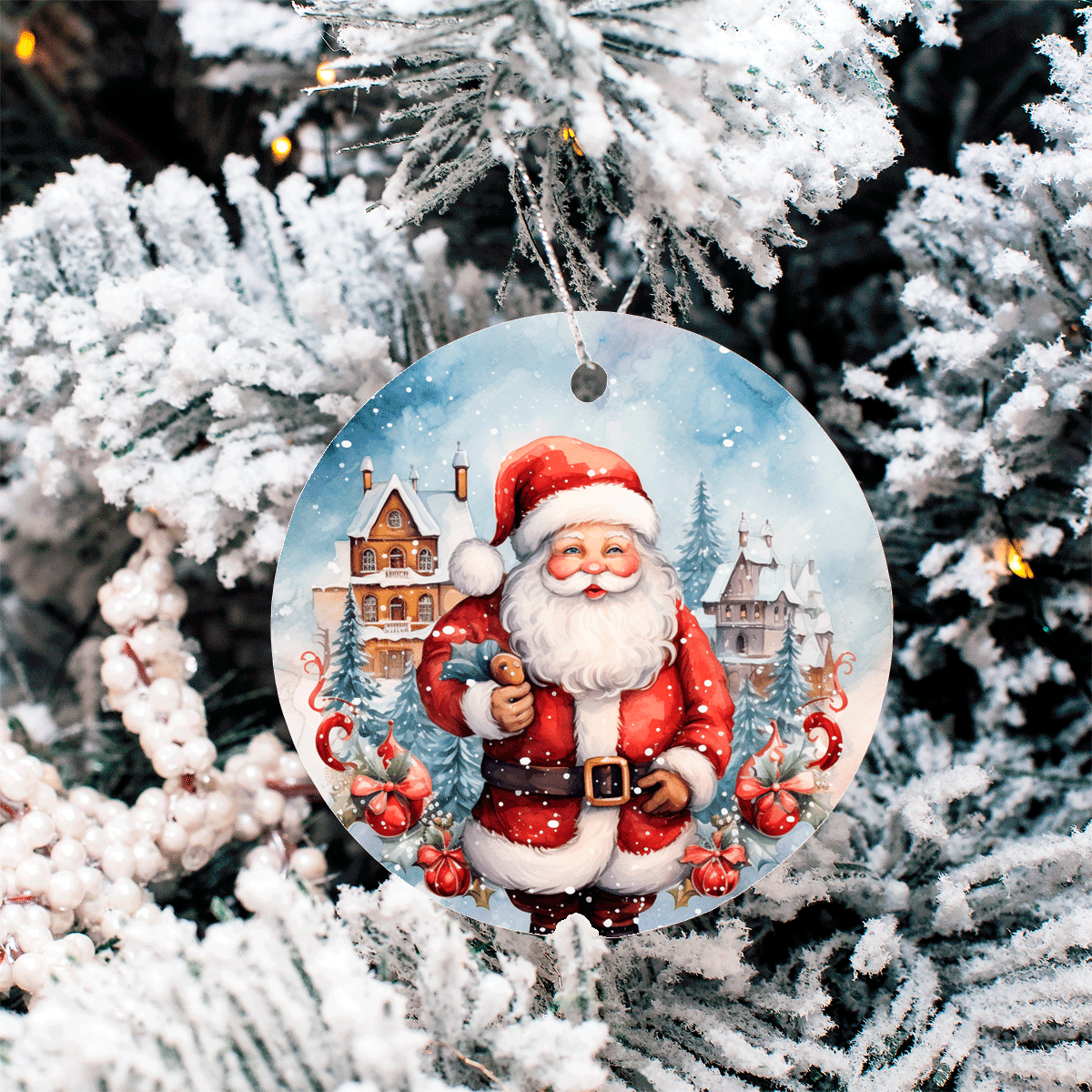 Winter Wonderland Christmas Set 3 Sublimated Ceramic Ornament 3", 5 Piece Set