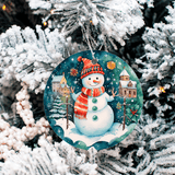 Decorative Christmas ornament with a snowman on a tree