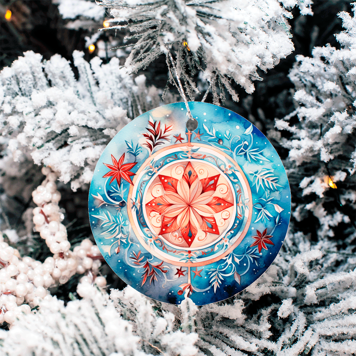 Winter Wonderland Christmas Set 2 Sublimated Ceramic Ornament 3", 5 Piece Set