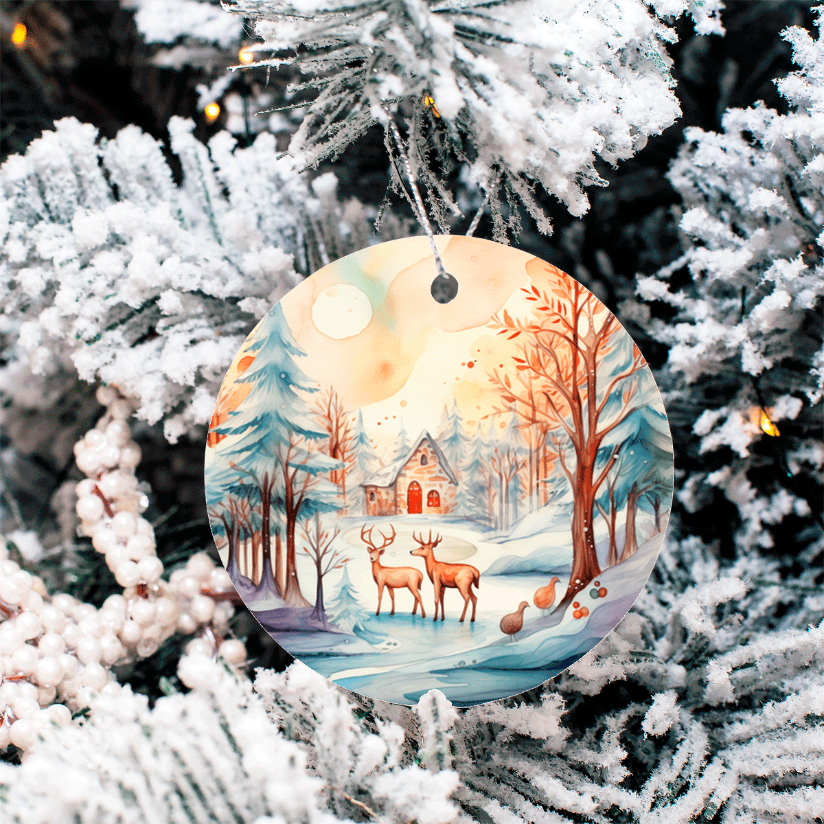 Winter Wonderland Christmas Set 2 Sublimated Ceramic Ornament 3", 5 Piece Set