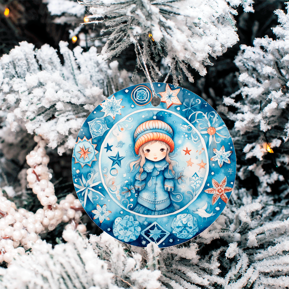 Winter Wonderland Christmas Set 2 Sublimated Ceramic Ornament 3", 5 Piece Set