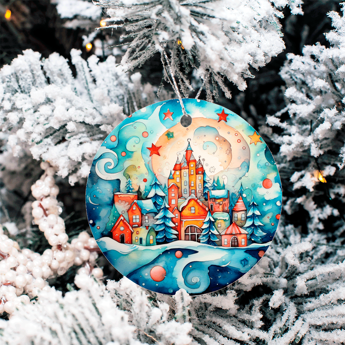 Winter Wonderland Christmas Set 2 Sublimated Ceramic Ornament 3", 5 Piece Set