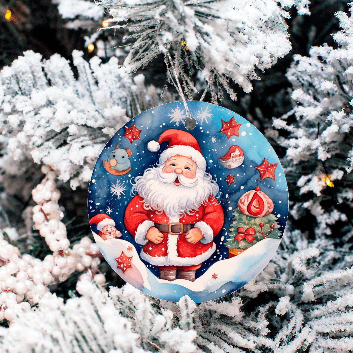Winter Wonderland Christmas Set 1 Sublimated Ceramic Ornament 3", 5 Piece Set
