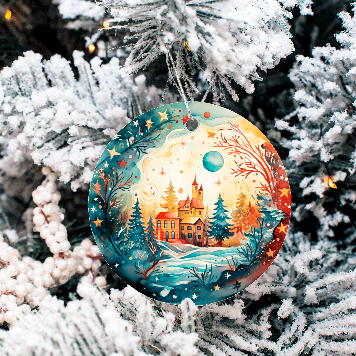 Winter Wonderland Christmas Set 1 Sublimated Ceramic Ornament 3", 5 Piece Set