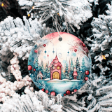 Winter Wonderland Christmas Set 1 Sublimated Ceramic Ornament 3", 5 Piece Set
