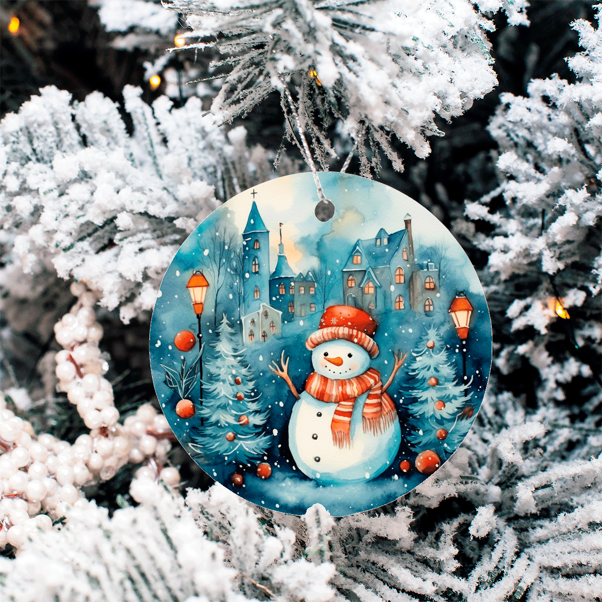 Winter Wonderland Christmas Set 1 Sublimated Ceramic Ornament 3", 5 Piece Set