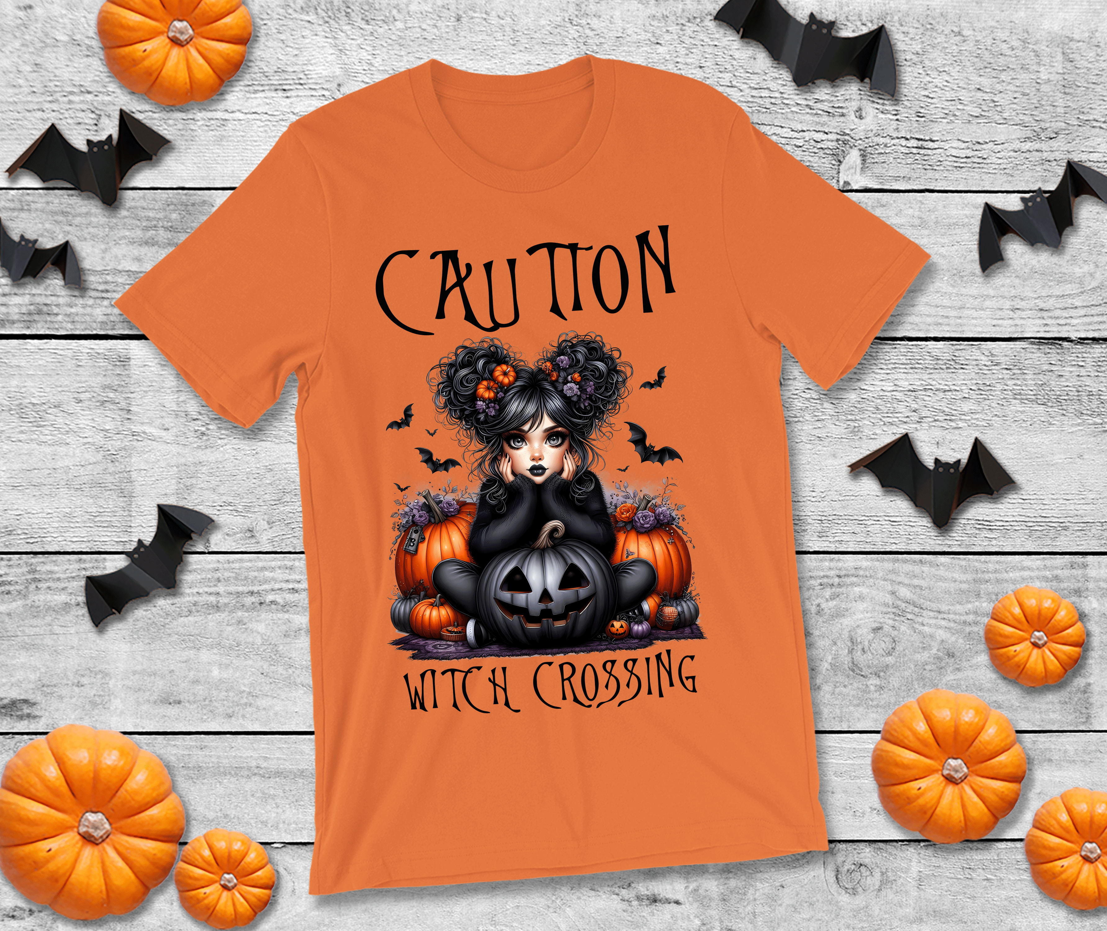 Caution Witch Crossing Halloween HTV Graphic Unisex T-shirts