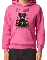 Caution Witch Crossing Halloween HTV Graphic Youth Pullover Hoodies