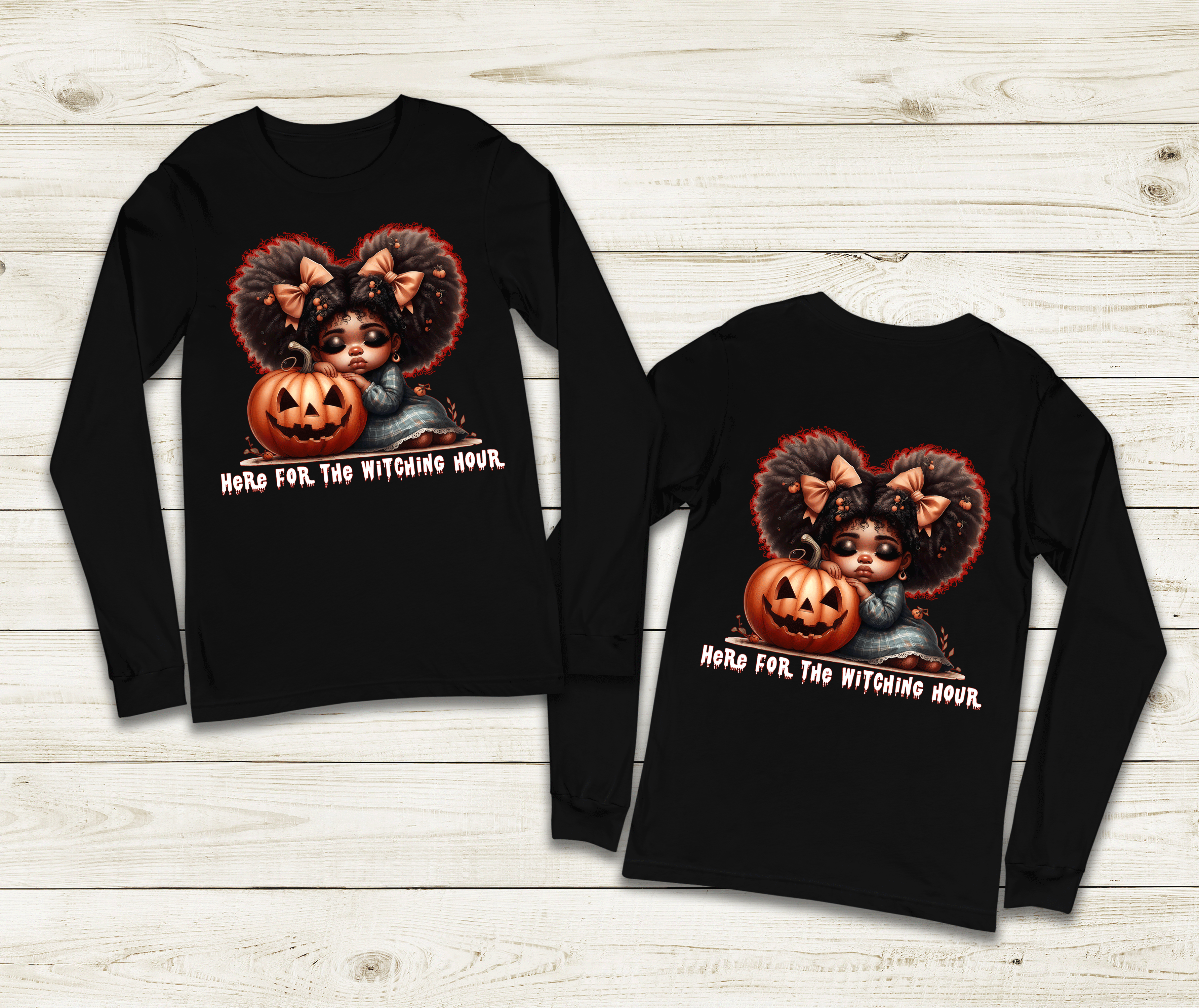 Witching Hour Halloween HTV Graphic Unisex Youth Long Sleeve T-shirts