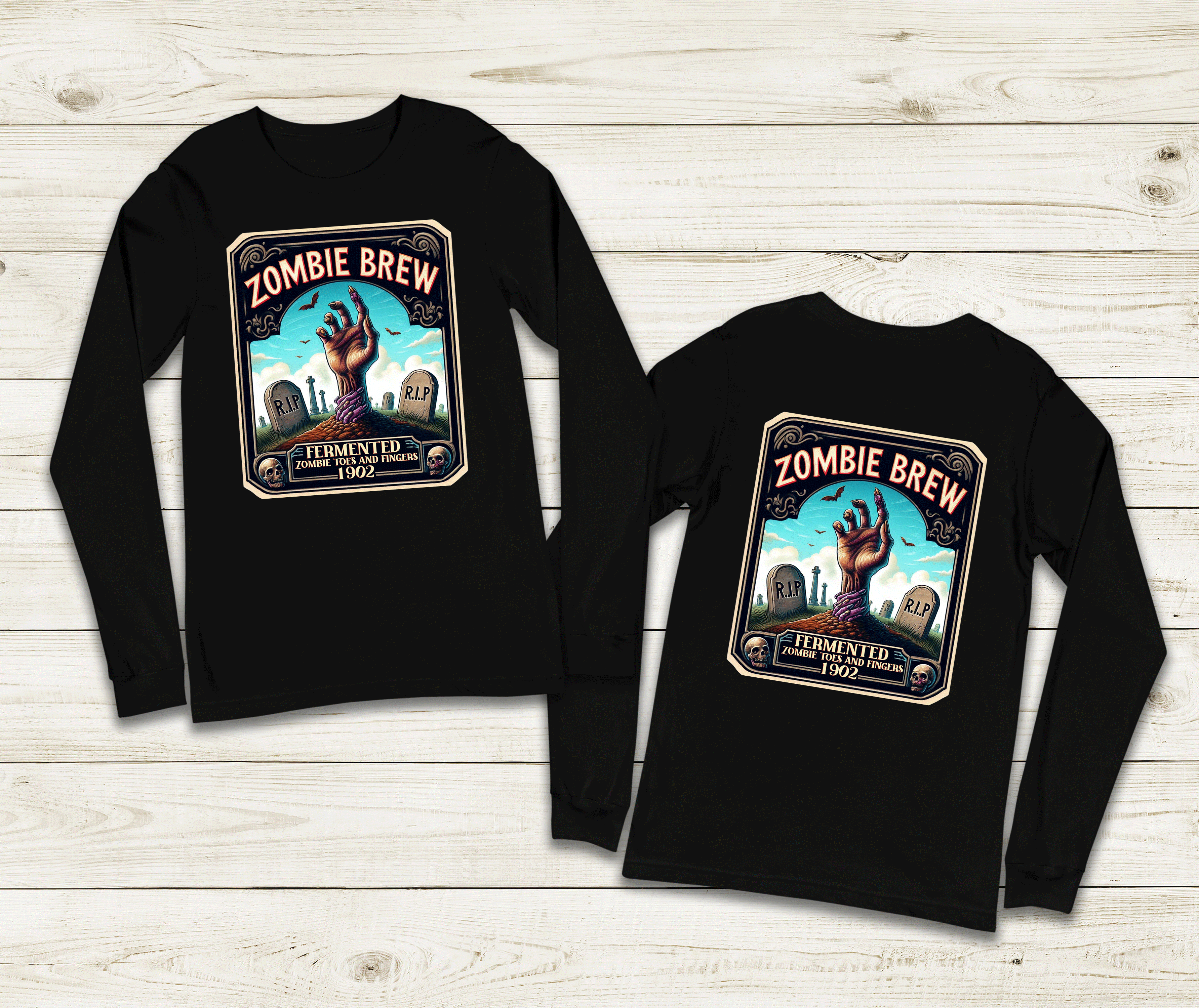 Zombie Brew Halloween HTV Graphic Unisex Youth Long Sleeve T-shirts