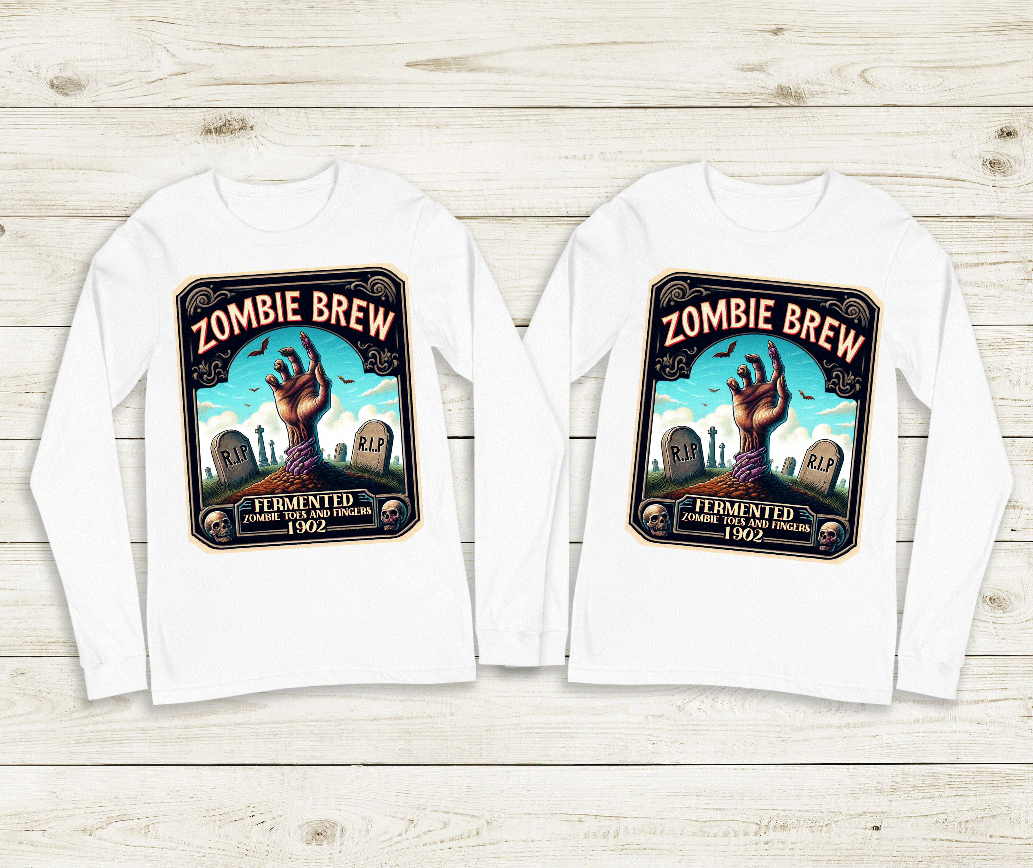 Zombie Brew Halloween Sublimated Graphic Youth Long Sleeve T-shirts
